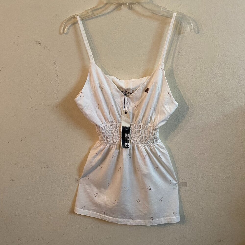 TOPLESS CALIFORNIA SMALL WHITE SMOCKED-WAIST CAMISOLE TOP